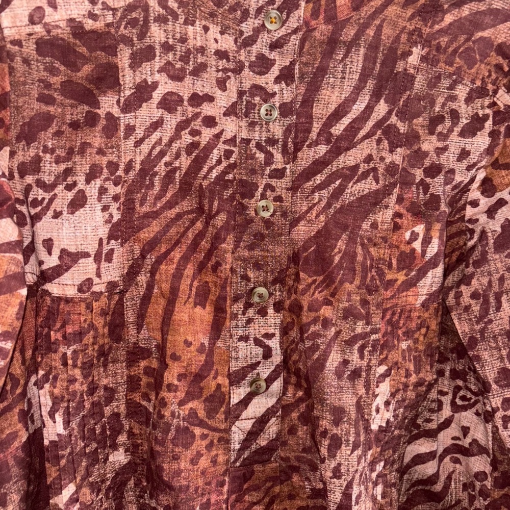 Pilcro Anthropologie Boho Animal Print Lace‎ Accent Button Down Blouse Brown - Picture 6 of 8